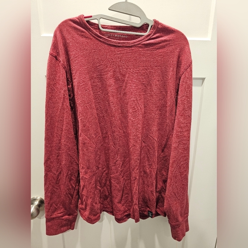 Lucky Brand Men’s Long Sleeve T-Shirt L – Heather Maroon Crewneck Cotton Blend